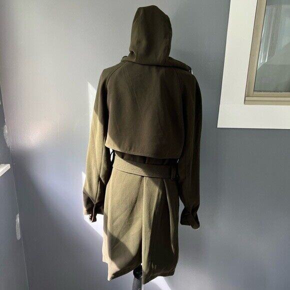 NWT Rachel Roy dark green water repellent crepe hooded trench coat w/ pockets - Picture 4 of 12